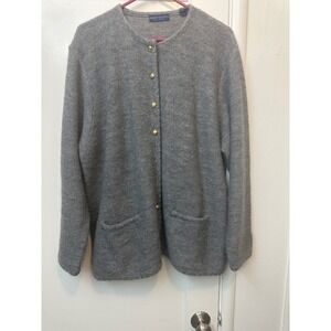 Karen Scott II Gray Pure Wool Button Front Cardigan Gold Buttons XL 1x